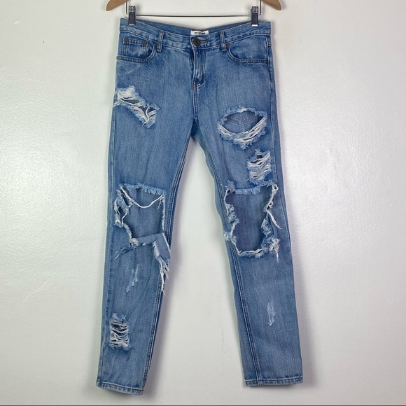 One By One Teaspoon Awesome Baggies Distressed Destroyed Blue Jeans - Picture 1 of 8